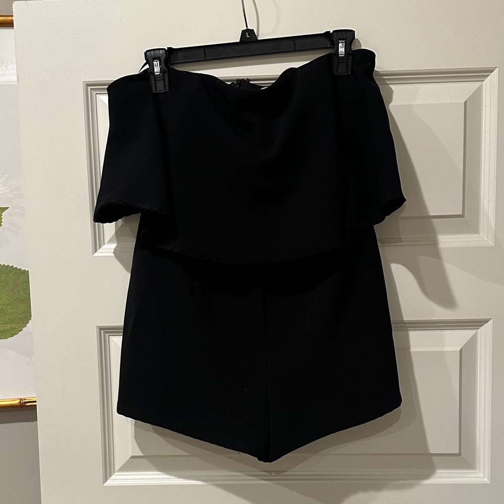 Sugarlips Black Strapless Romper with Ruffle Overlay